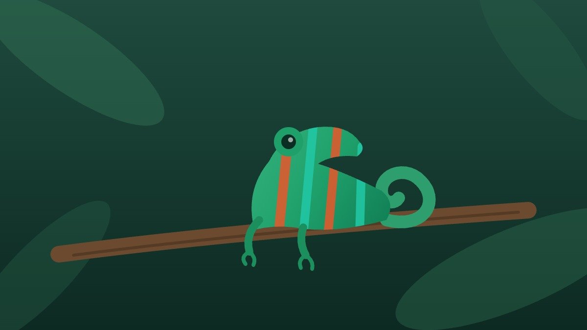 Ilustracion de un camaleon pantera Furcifer pardalis sobre una rama